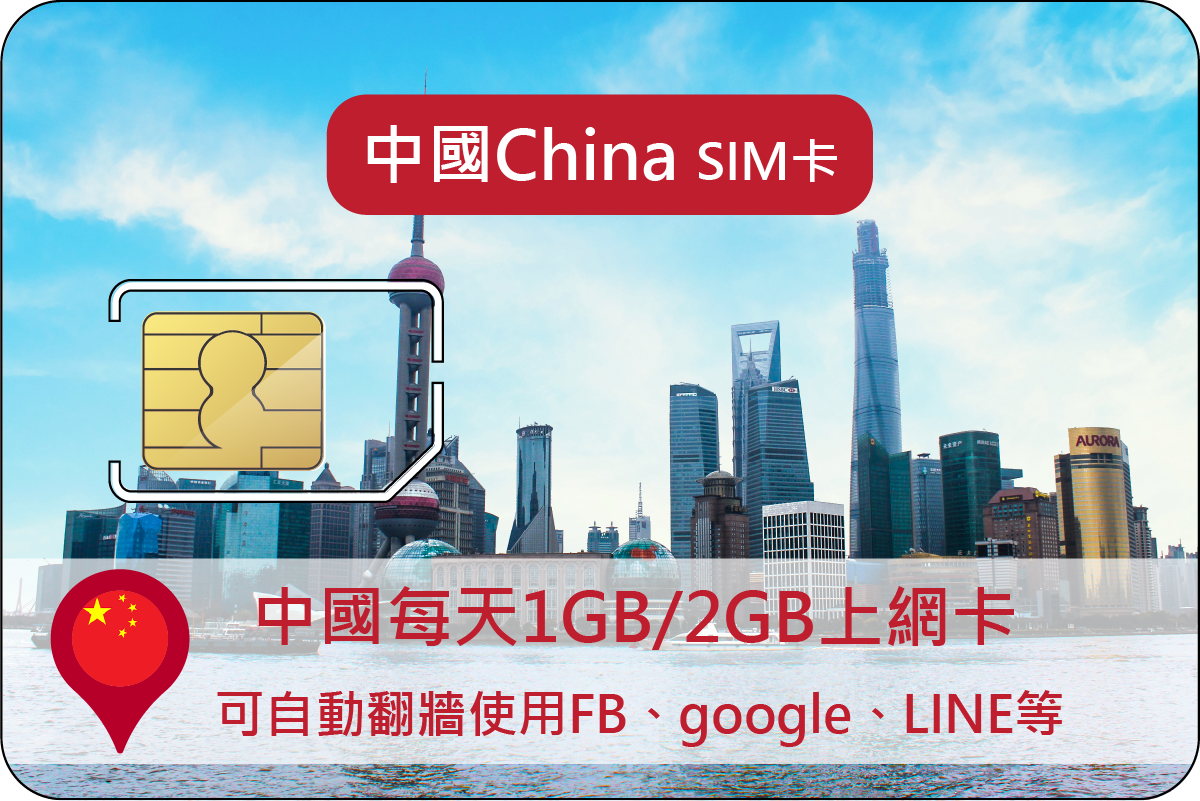 China 1GB/2GB  by Day DATA SIM